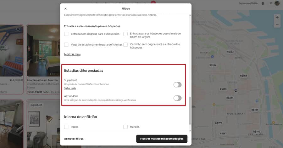 Filtros do Airbnb