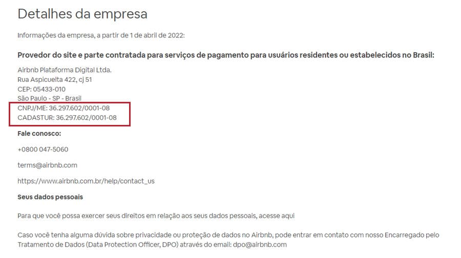 Dados cadastrais do Airbnb