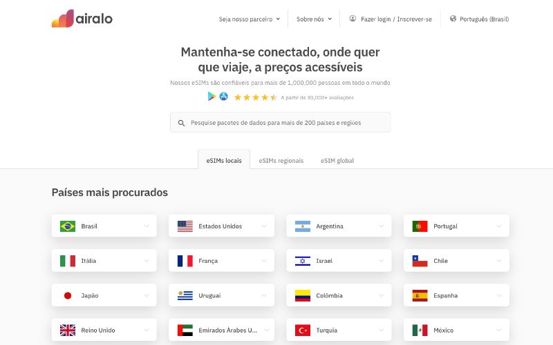 Página da Airalo, especilizada em eSim Internacional