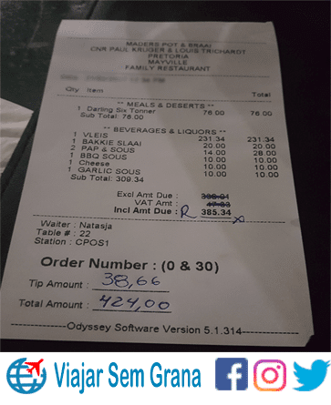 Valor da conta no restaurante