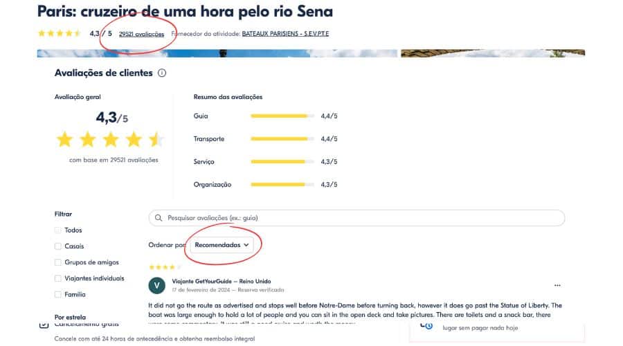 Avaliações dos passeios no Get your Guide