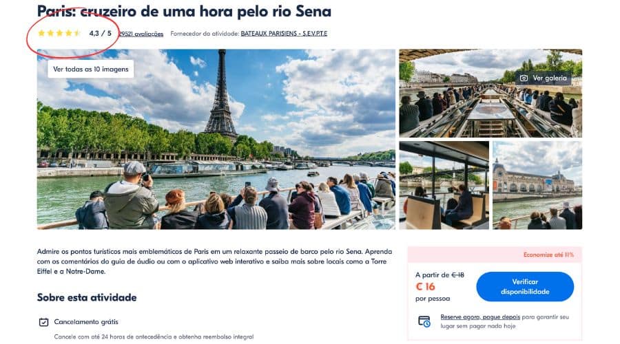 Classificação de um passeio no Get your Guide