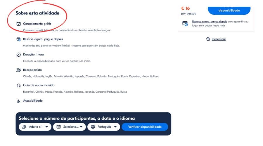 Descrição do passeio na plataforma Get your Guide