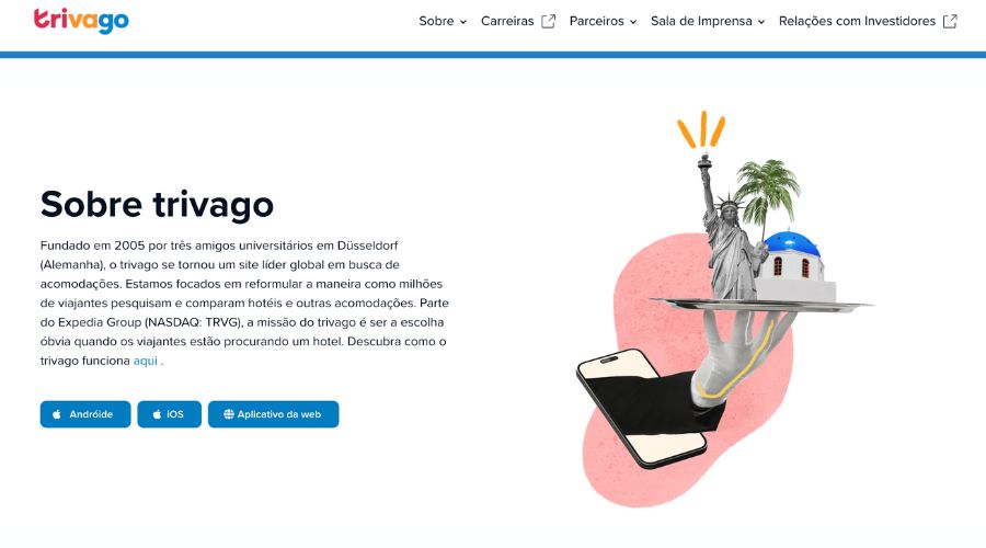 Página que conta a história do Trivago