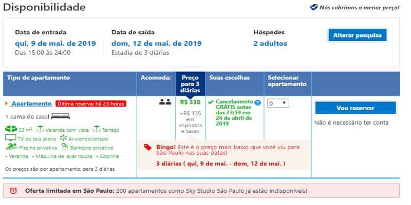 Confirmando o valor da hospedagem