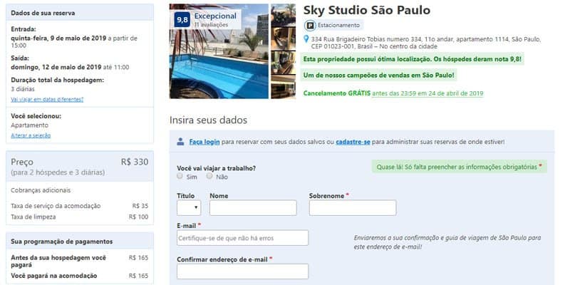 Colocar os dados para reservar o hotel