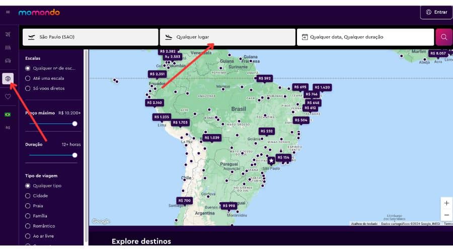 Ferramenta de Mapa de preços da Momondo