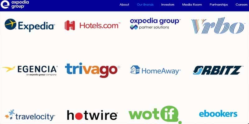 Página da expedia com as marcas da empresa