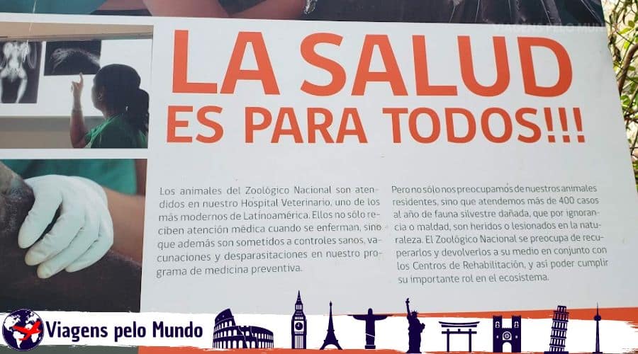 Placa explicando os cuidados que os bichos recebem