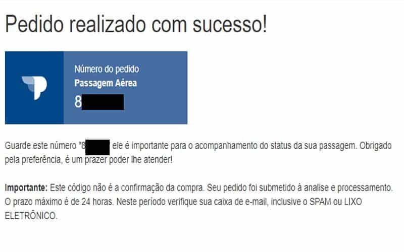 Página de confirmação do pedido