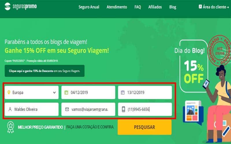 Página principal da Seguros Promo