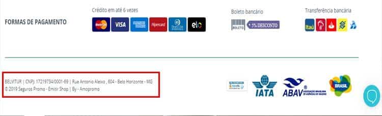 Rodapé do site da Seguros Promo