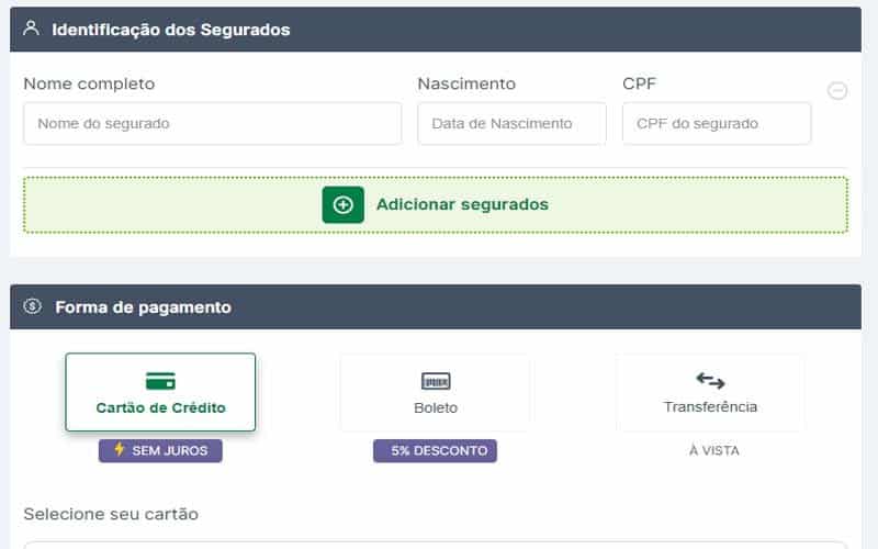Página com os dados do segurado
