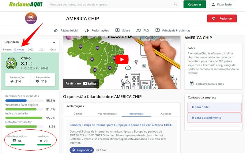 Página da America Chip no Reclame Aqui