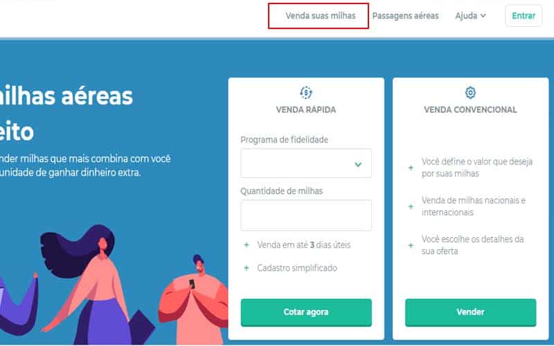 Página para vender as milhas