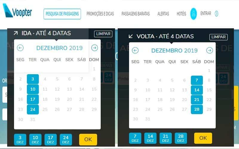 Opção para selecionar até quatro datas