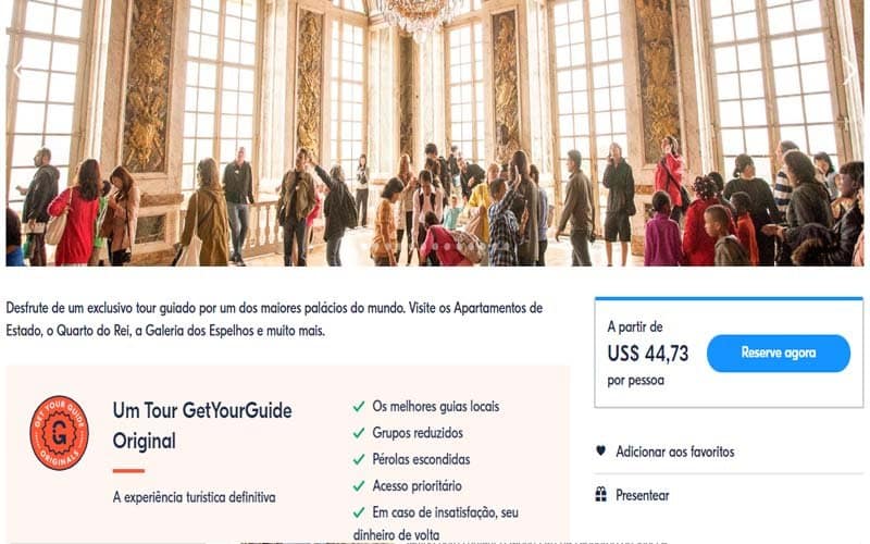 Página de seleção de passeio