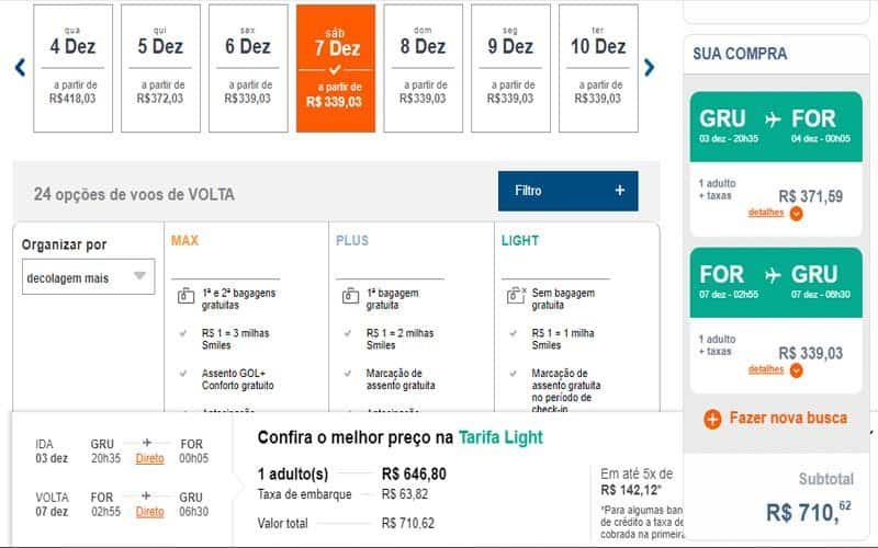 Página no site da GOL