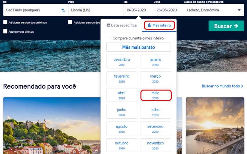 Datas mais baratas no skyscanner