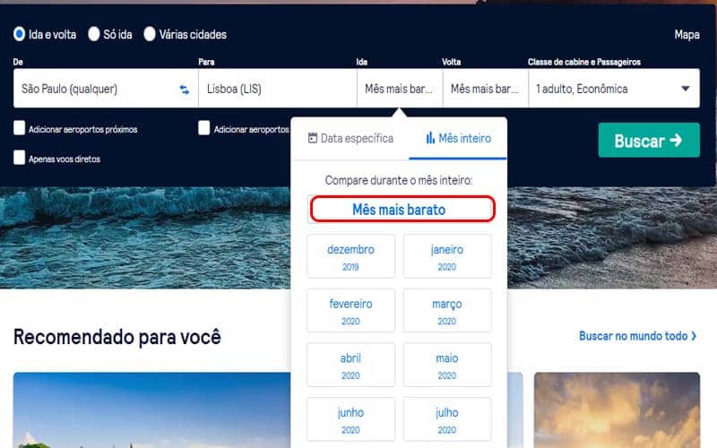 Seleção de datas no skyscanner