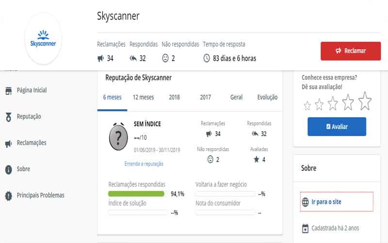 Skyscanner no reclame aqui