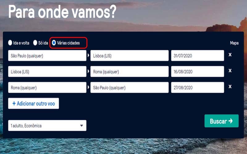 Funções várias cidades no skyscanner