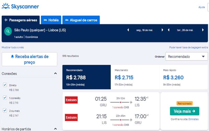 Voos no skyscanner