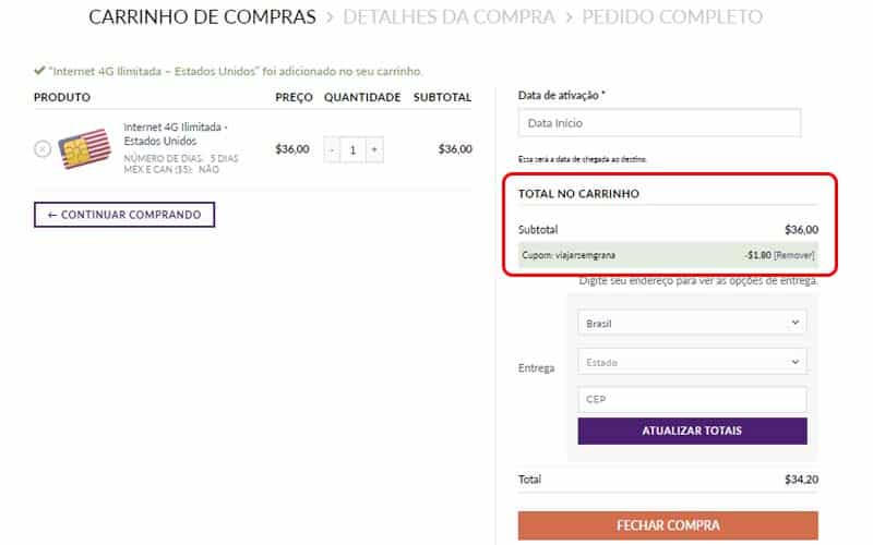 Verifique o valor do chip e se está aplicado o cupom
