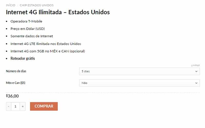 Informações sobre o chip dos Estados Unidos 4G