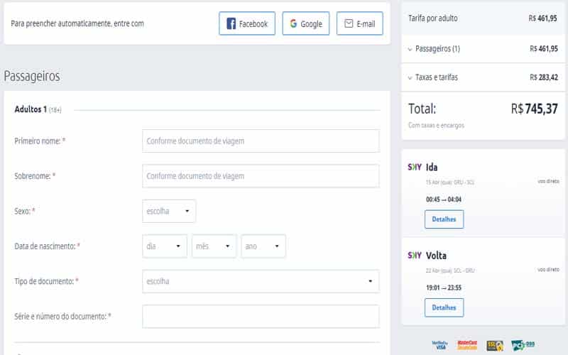 Página para se cadastrar no site eDestinos