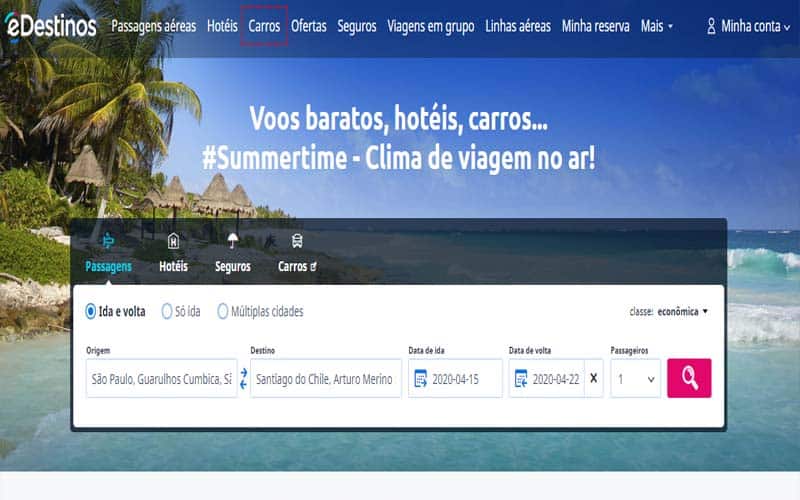 Página principal da eDestinos