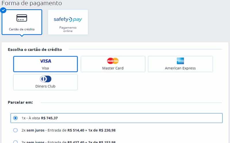 Pagamento da passagens