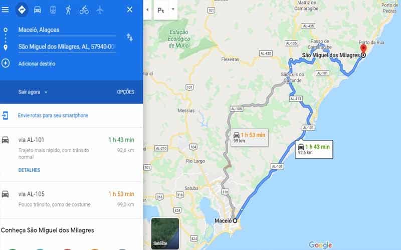 Como chegar em São Miguel dos Milagres por Maceió