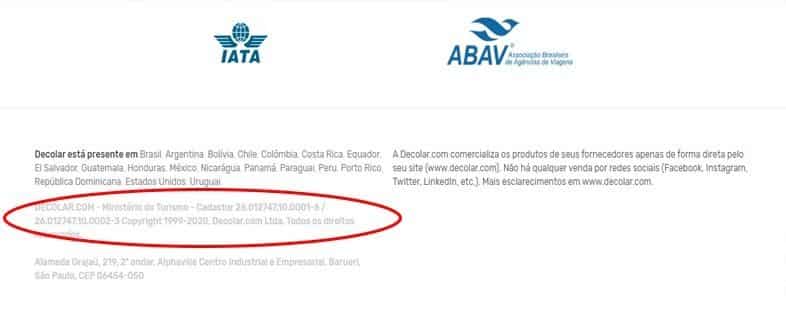 Dados cadastrais da Decolar