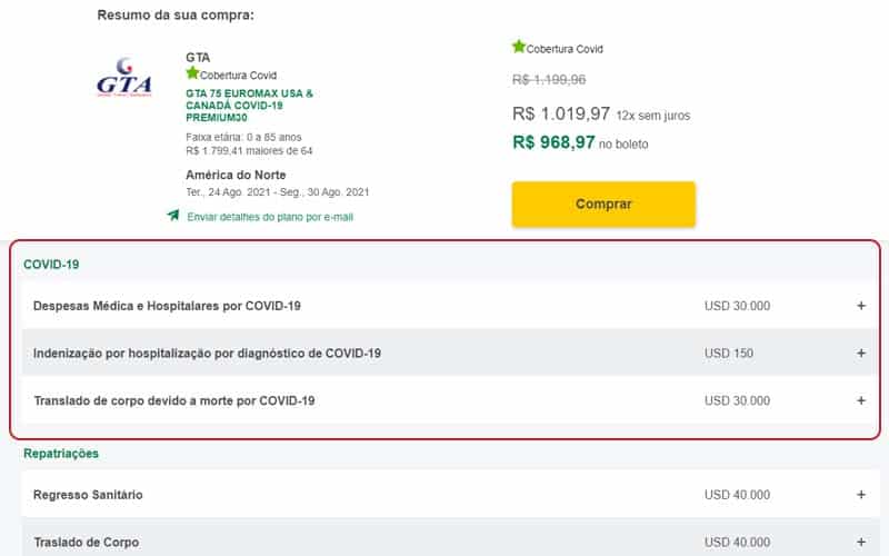 Descrição específica sobre a cobertura COVID-19 da GTA