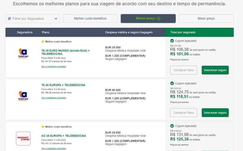 Opções de Seguros para Europa