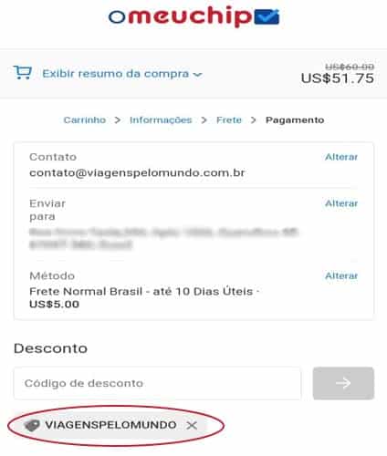 Página para colocar o cupom Viagens pelo mundo