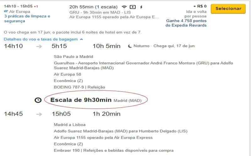 Escolhendo um voo com conexão maior
