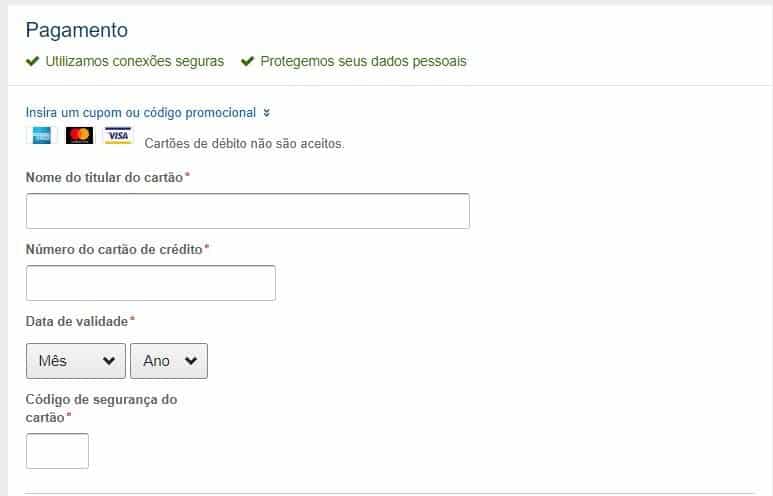 Página de pagamento no cartão de crédito - Expedia é confiável