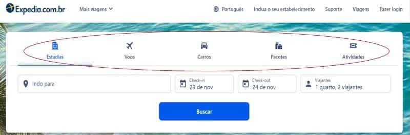 Serviços oferecidos pela Expedia