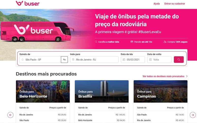 Página principal da Buser
