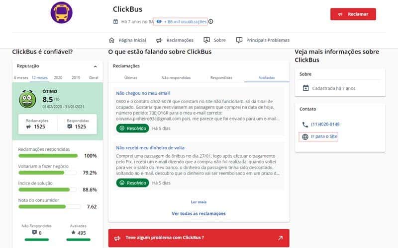 Avaliações reclame aqui clickbus