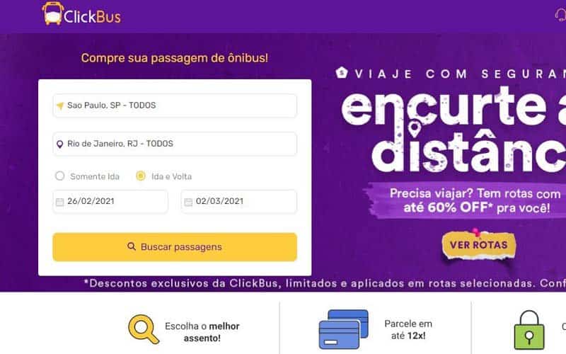 Página principal da ClickBus