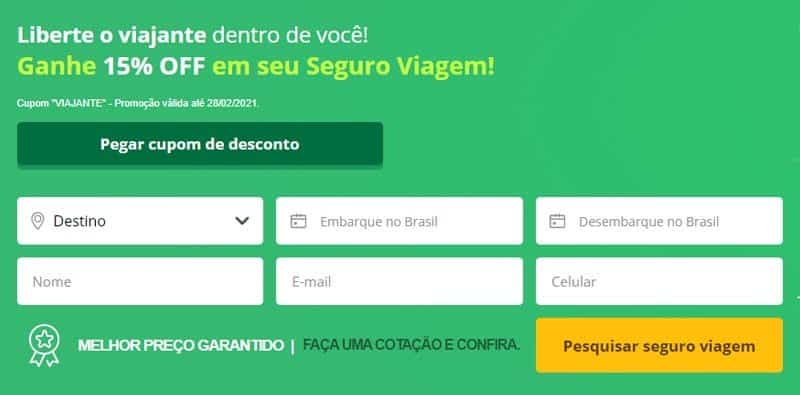 Página da Seguros Promo para pesquisar o seguro viagem