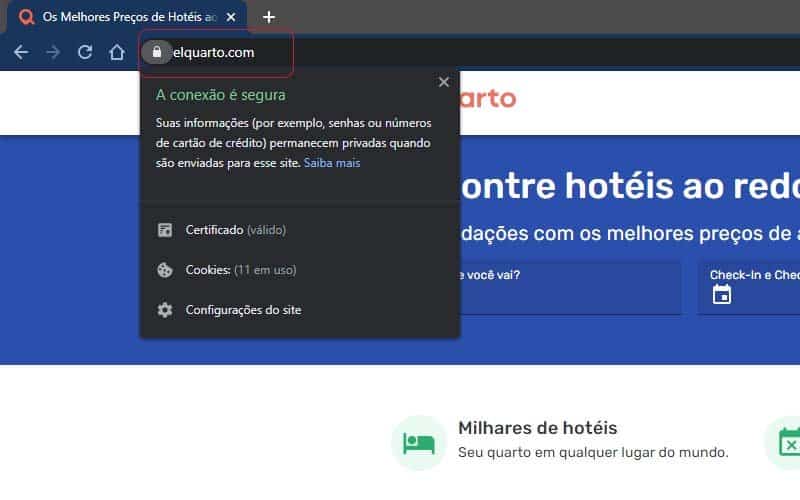 Certificado de segurança ativo no site do El Quarto