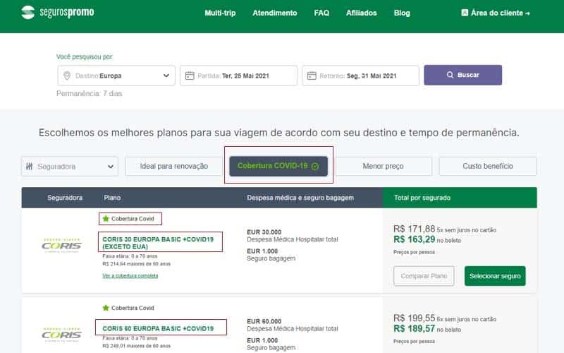 Filtro Cobertura COVID-19 para saber se o plano cobre o coronavírus