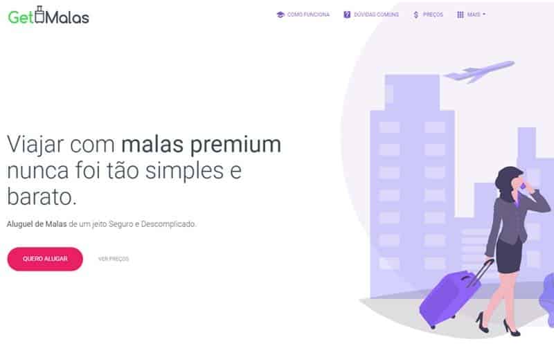 Página principal do site da Get Malas