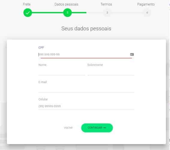 Página para colocar os dados pessoais