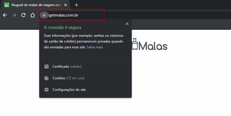 Certificado de segurança no site da Get Malas