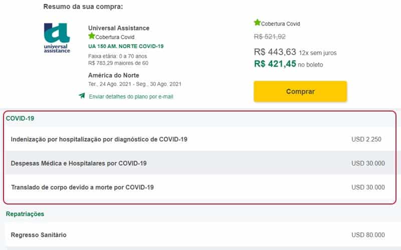 Descrição específica sobre a cobertura COVID-19 da Universal Assistance